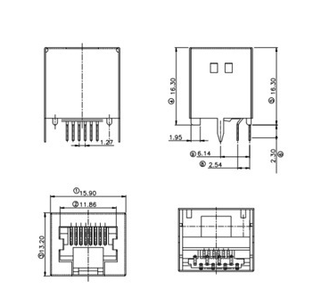 RJ45五類網絡連接器尺寸圖