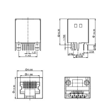 直插式金屬RJ45母座尺寸圖